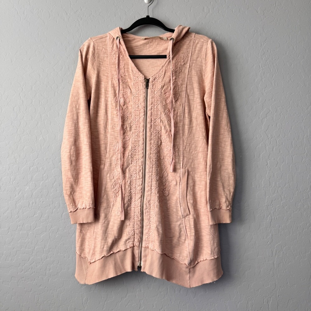 Soft Surroundings Small Embroidered Tunic Hoodie Full Zip Lightweight Jacket